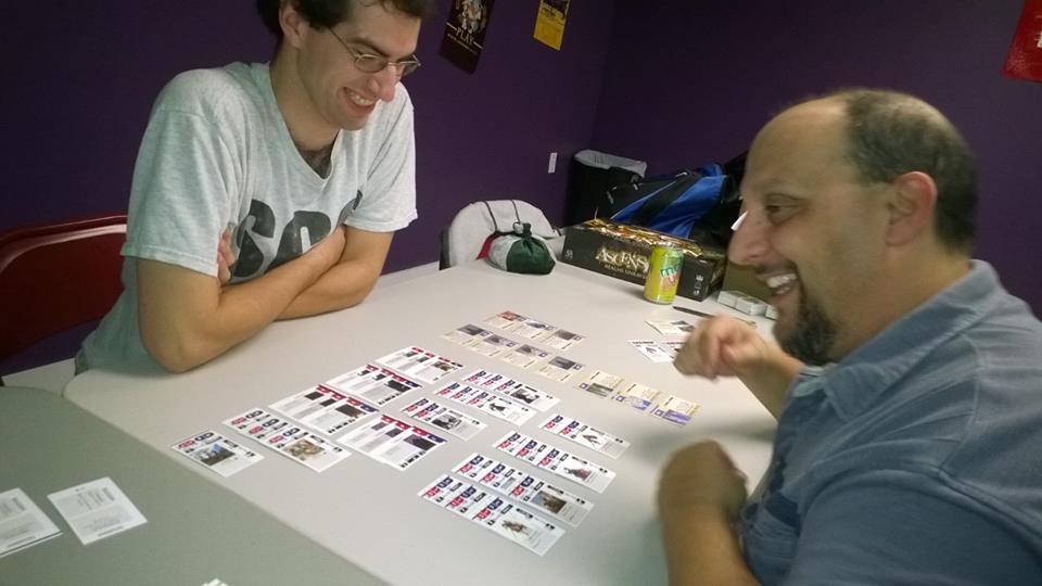 James and Steve R. do a card audit in preparation for the prototype cards.